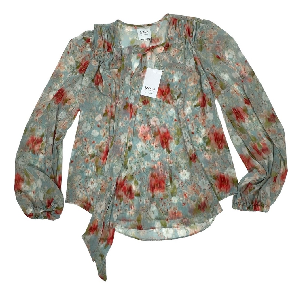 NWT MISA Los Angeles Ceyla Floral Scarf Tie Blouse xs - Picture 5 of 14